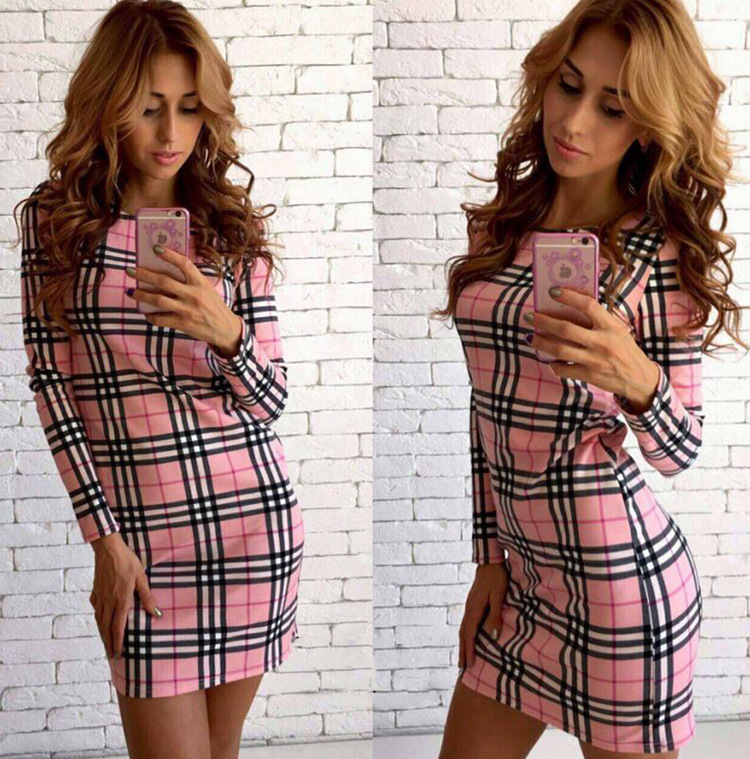 W25040-3 Plaid Bodycon Mini Dress